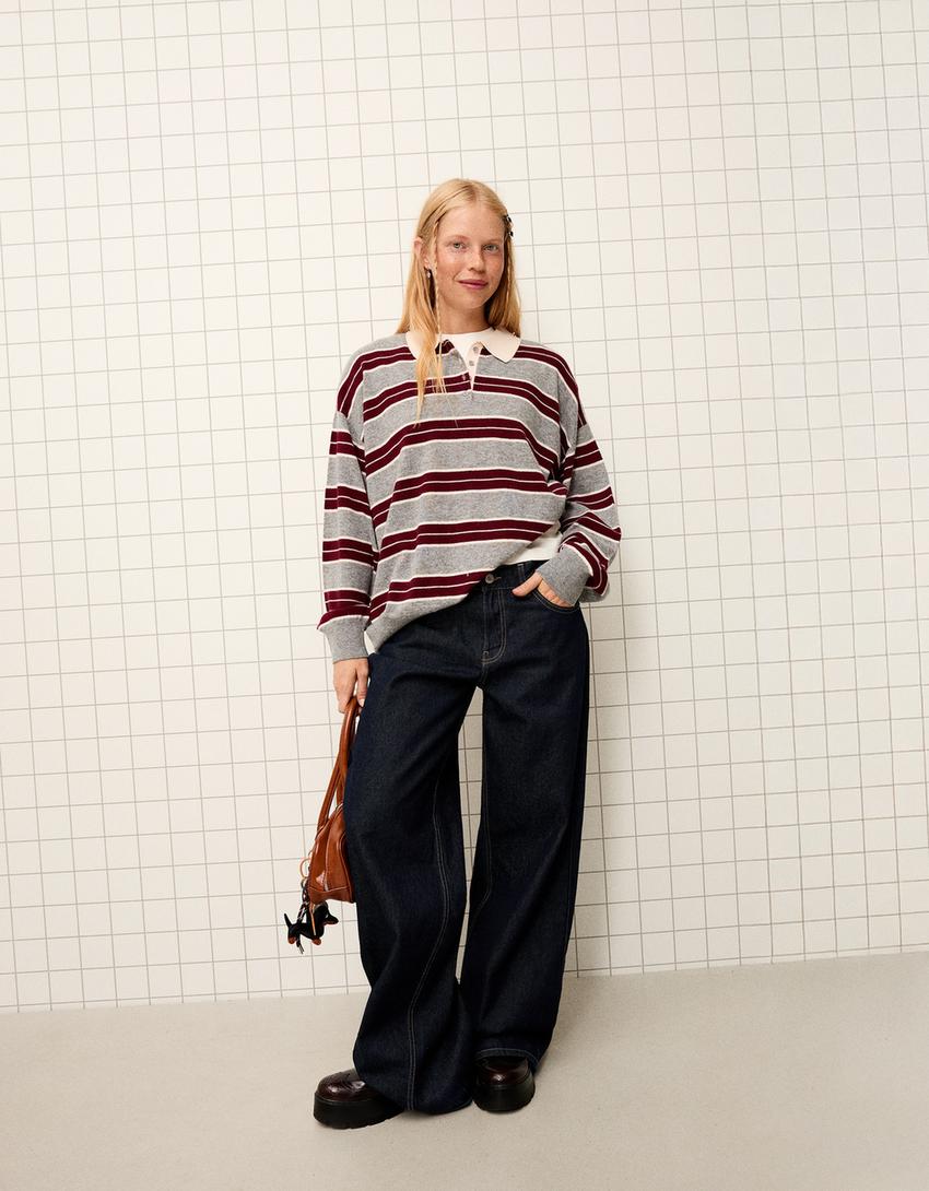 Pull col polo-Bordeaux-2