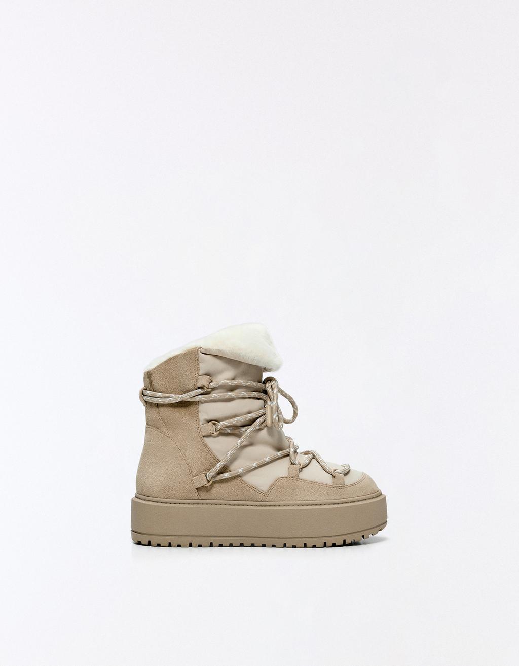 Fur platform lace-up ankle boots