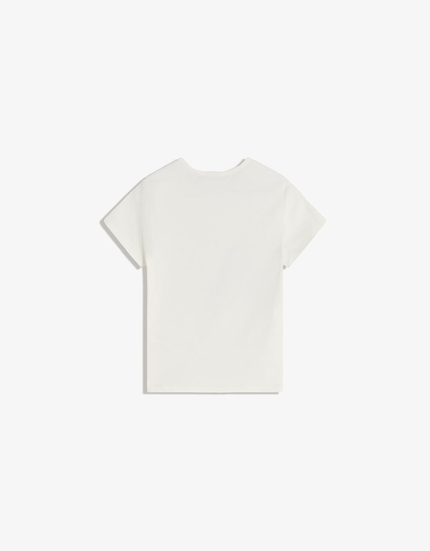 Tricou cu mânecă scurtă și imprimeu-Alb