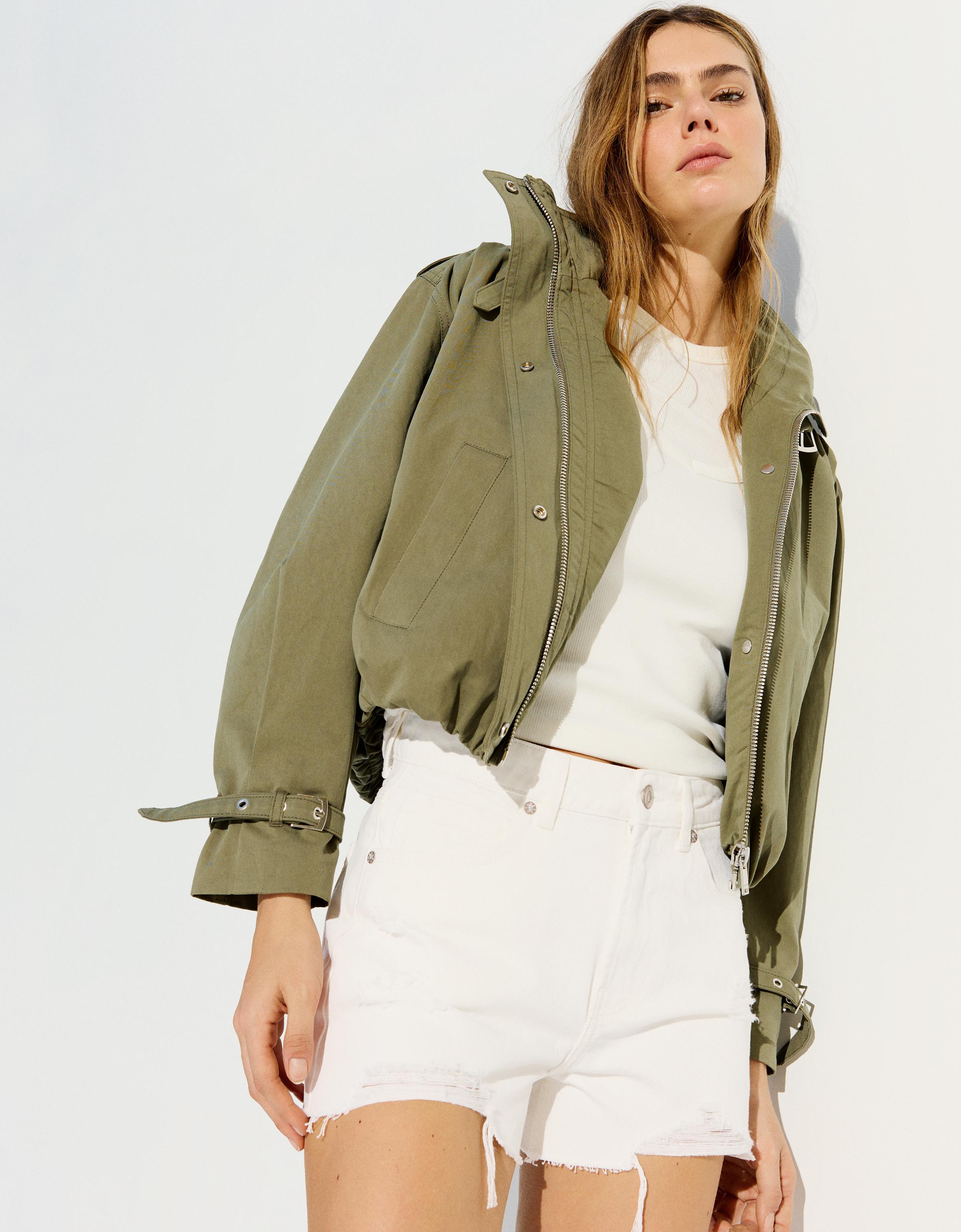 Bershka Short Denim Rotos Mujer Blanco Roto