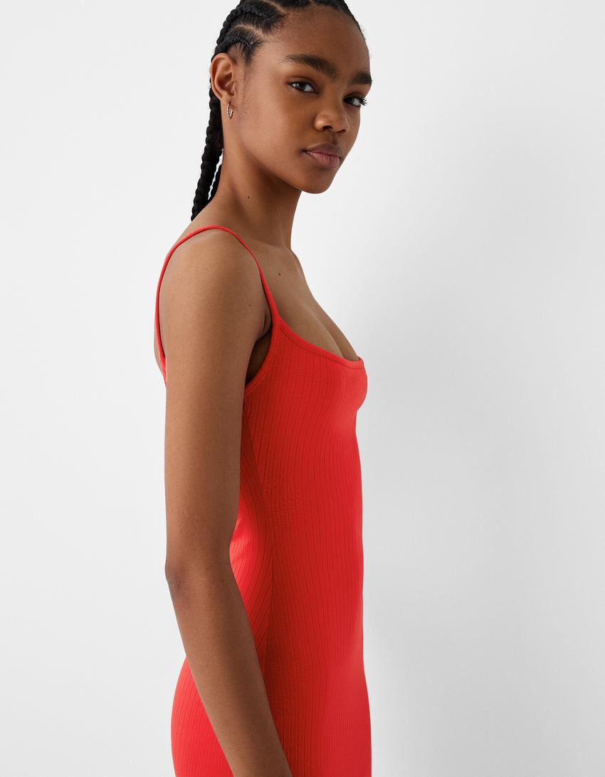 Vestido curto alças nervuras-Vermelho-2