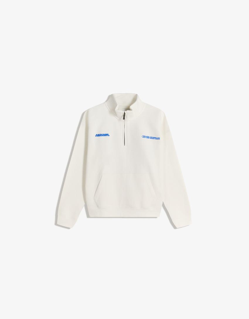 Sweatshirt gola fecho de correr estampado-Gelo