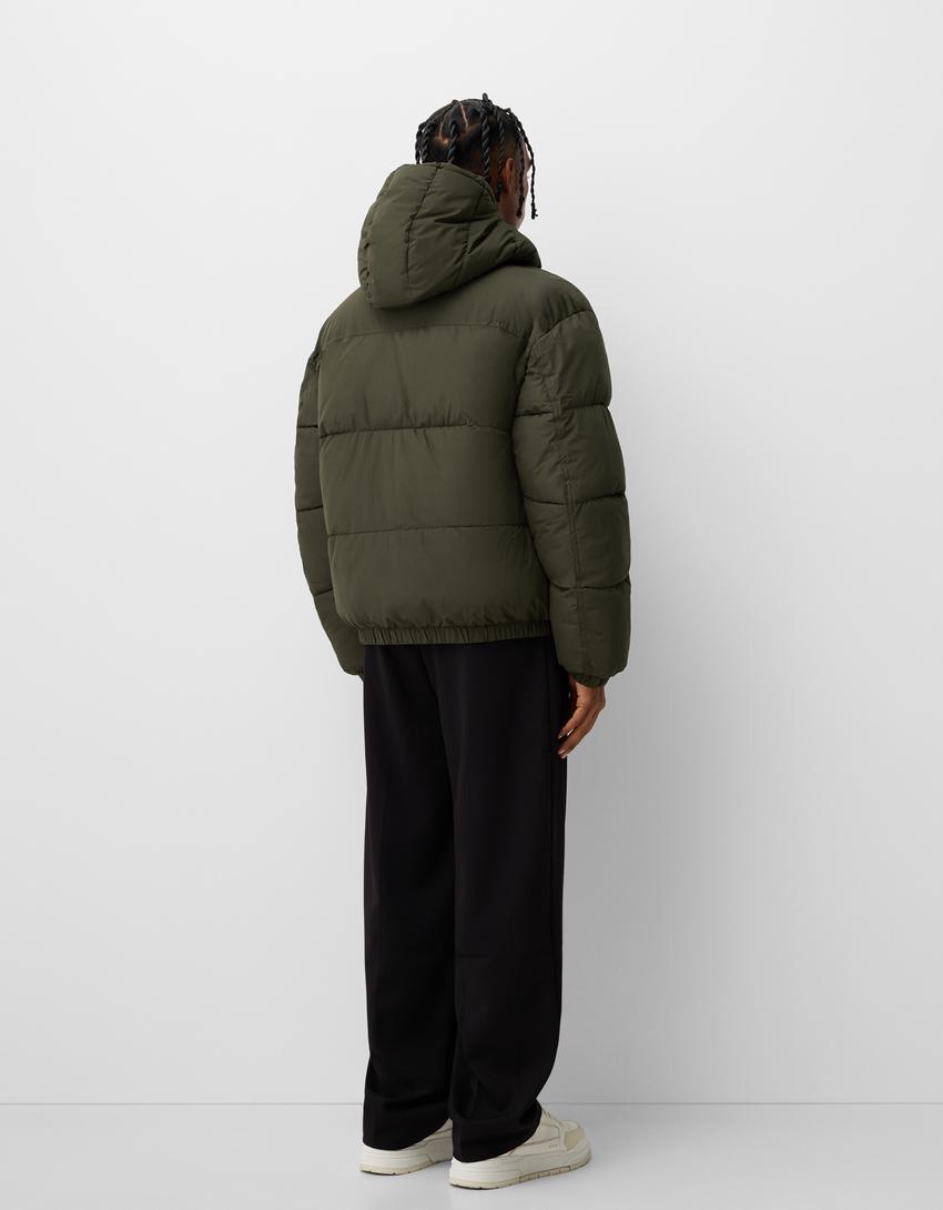 جاكيت منفوخ بغطاء رأس-كاكي