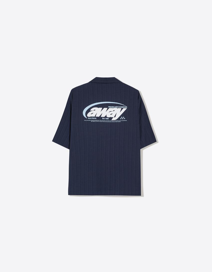 Printed short sleeve boxy fit shirt-Blue