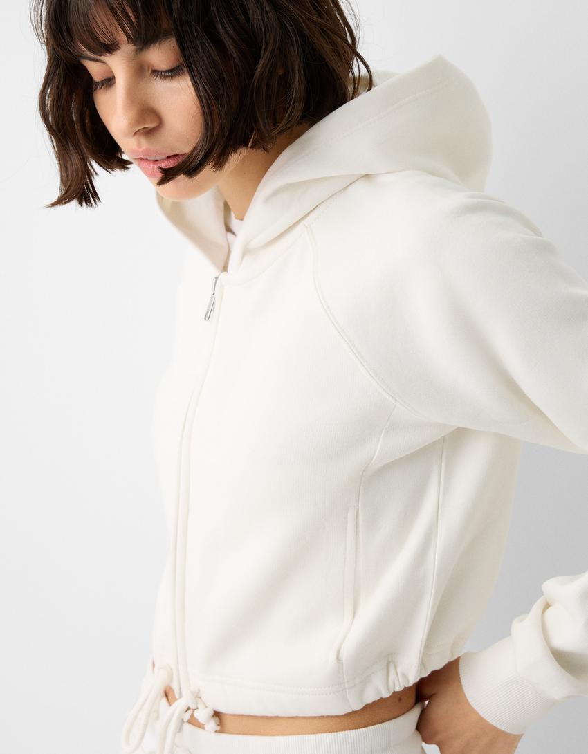 Cropped zip-up hoodie-Off white-2