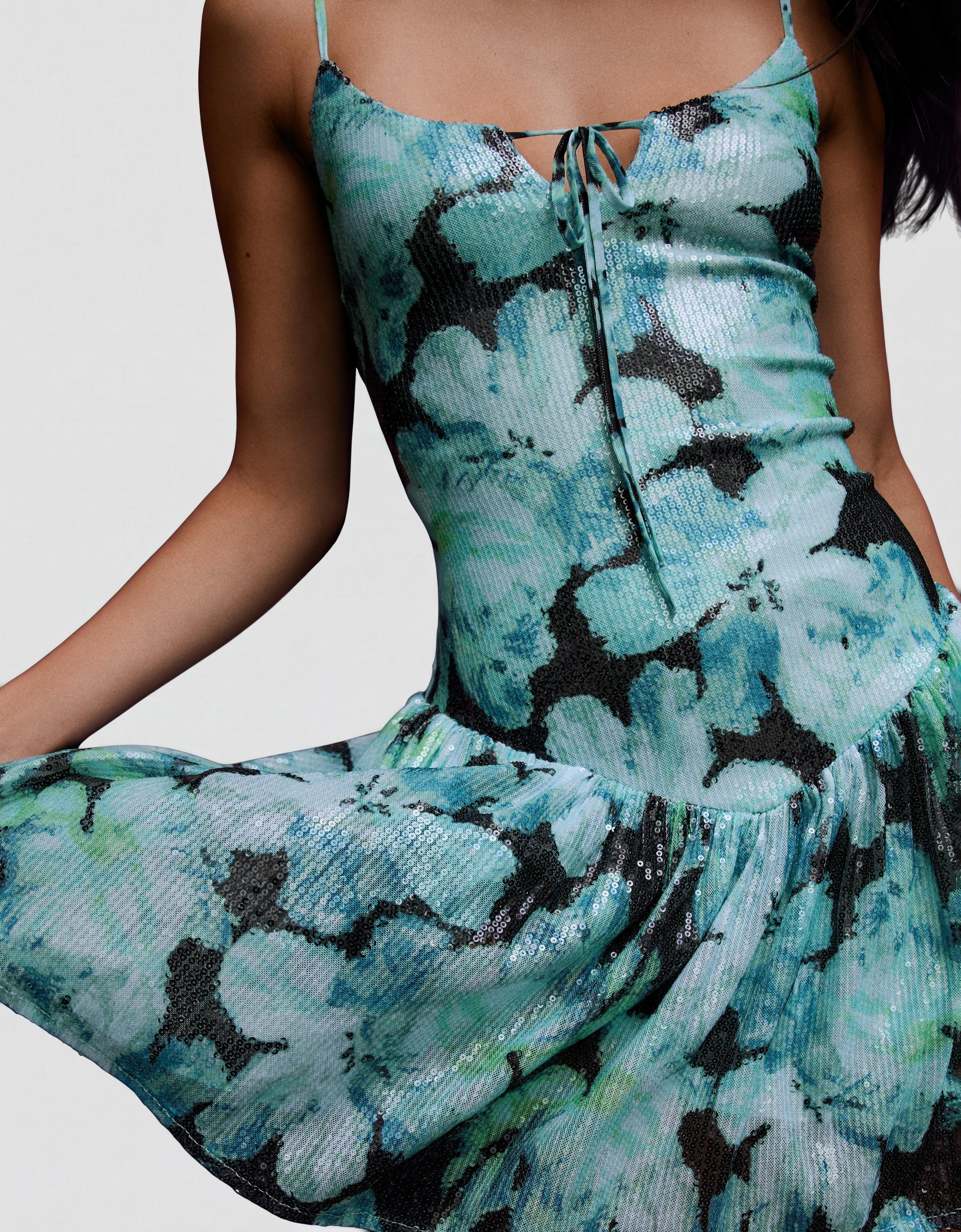 Strappy sequin mini dress with flared skirt — Turquoise