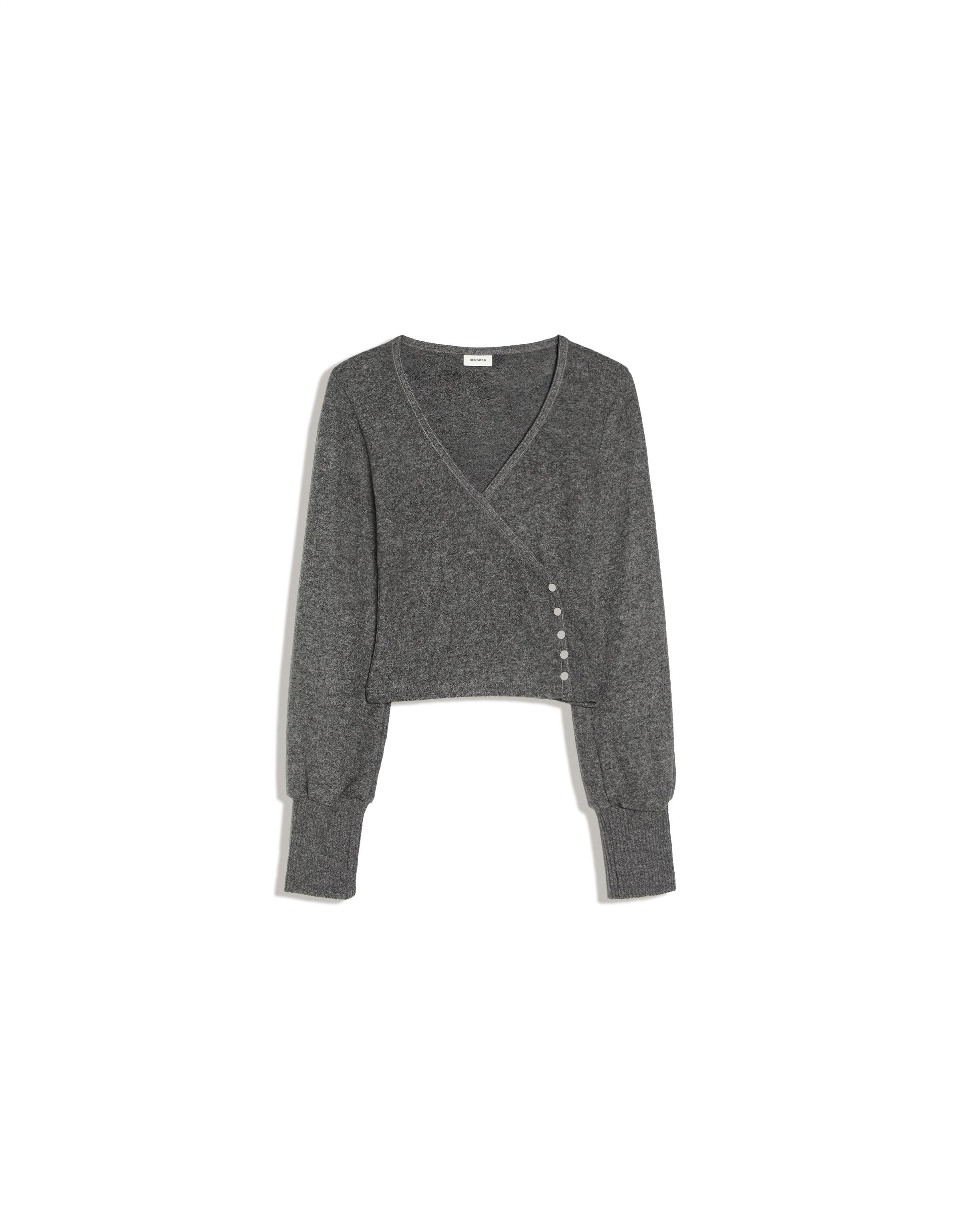 V-neck button jumper — Grey