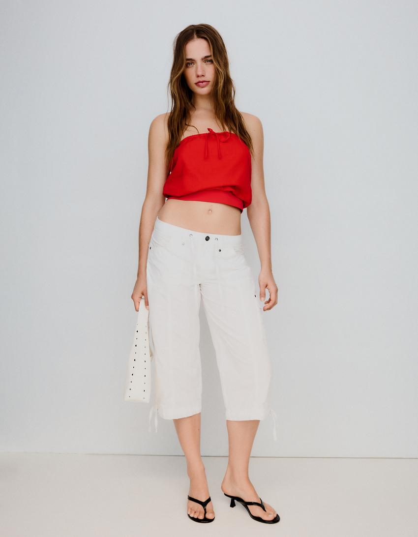 Top bandeau con fiocco-Rosso