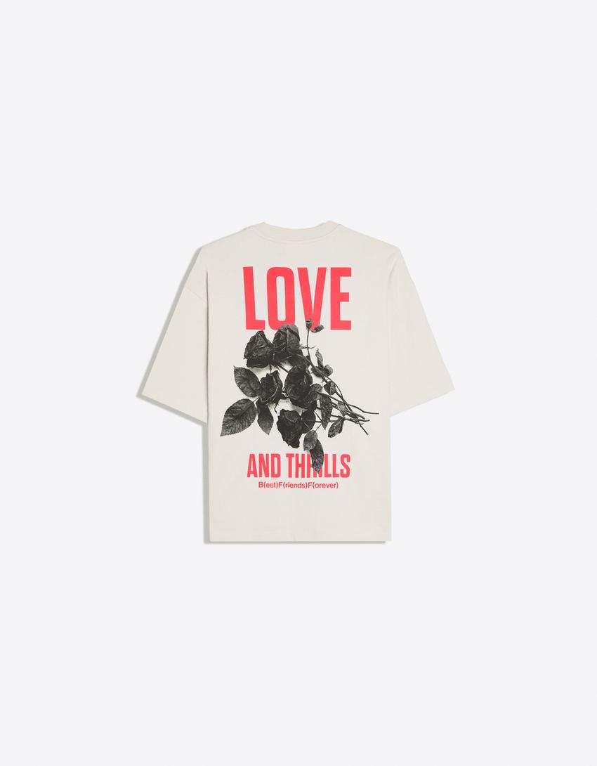 Boxy print short sleeve T-shirt-Grey
