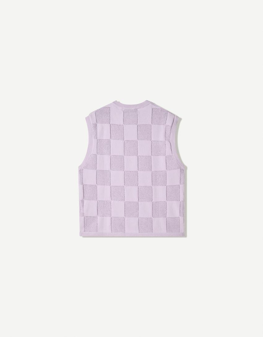 Gilet sans manches boxy carreaux-Violet-1