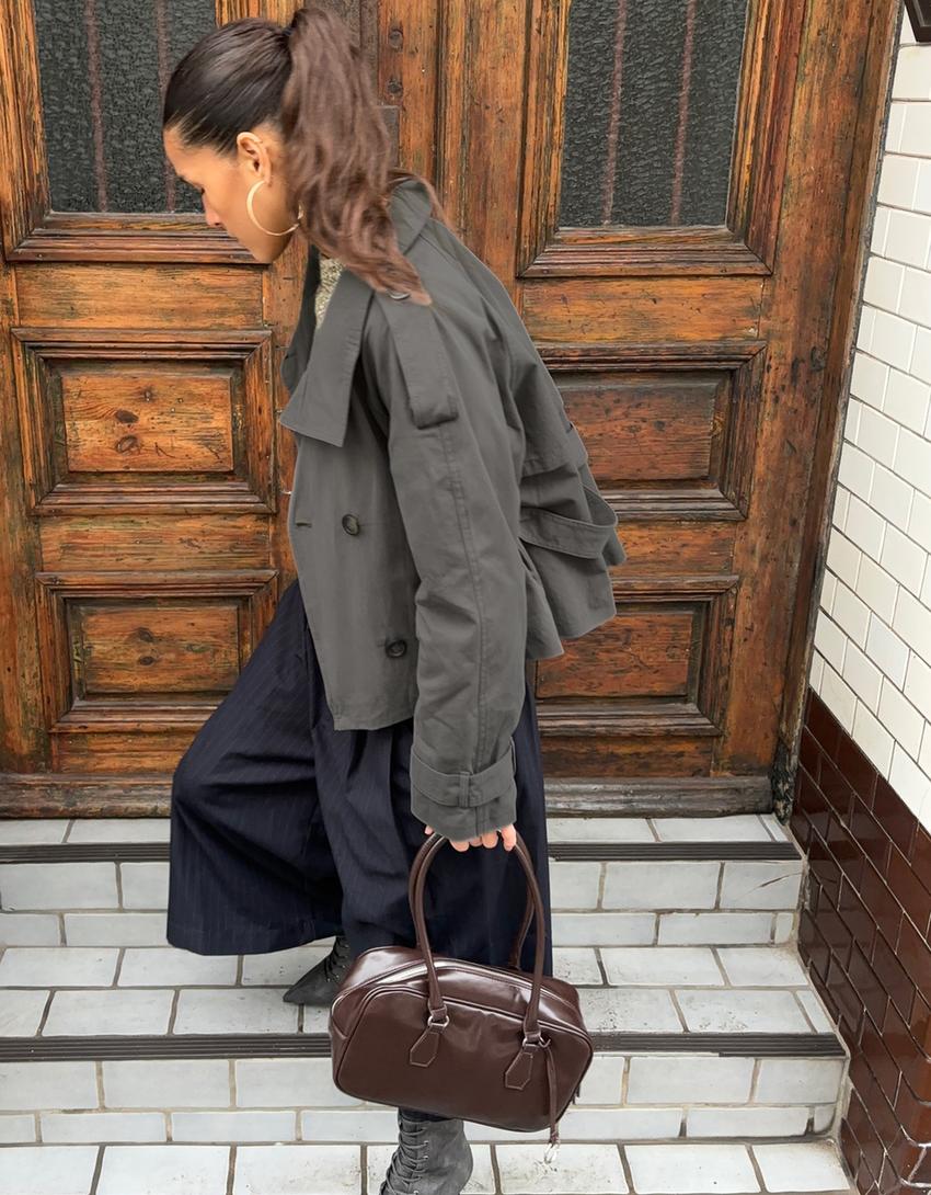 Trench-coat col cheminée-Gris foncé