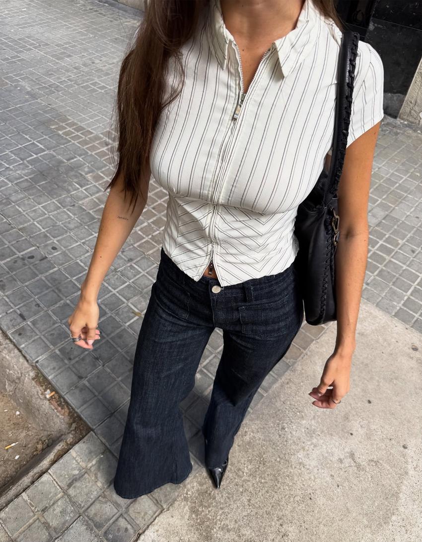 Jeans flare confort poches-Marine