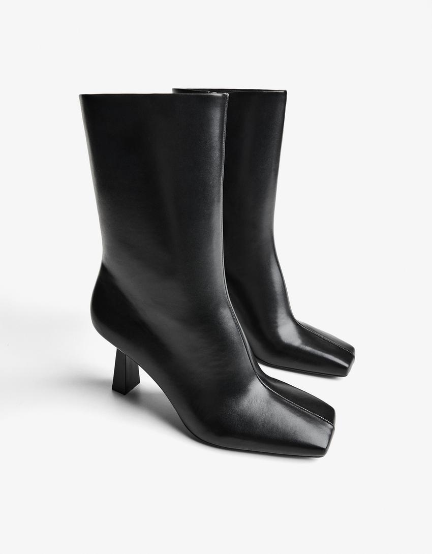 Bottine talon kitten heel bout carré-Noir