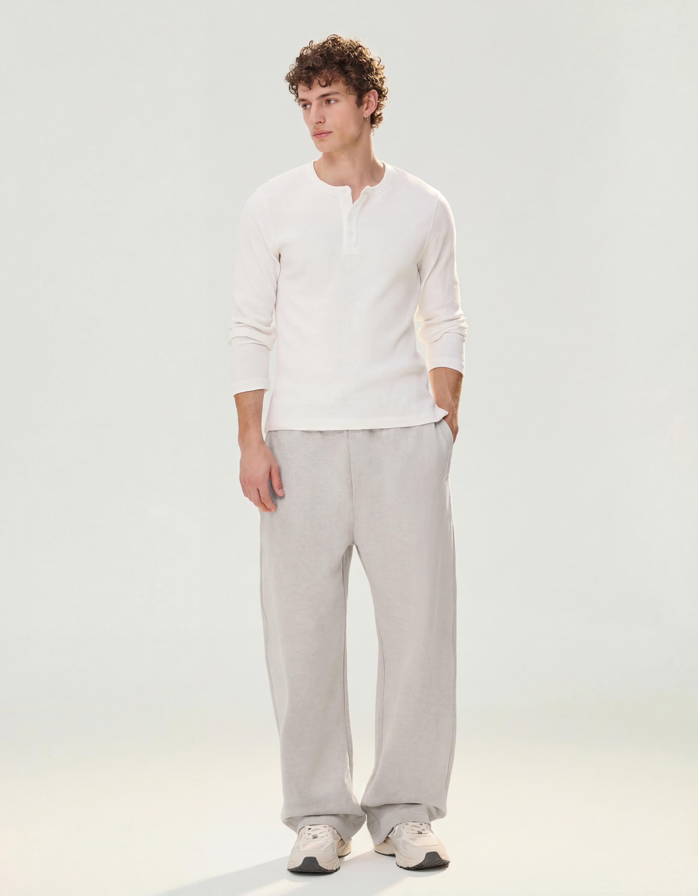 Pantalón Wide Leg Interlock Hombre S Gris
