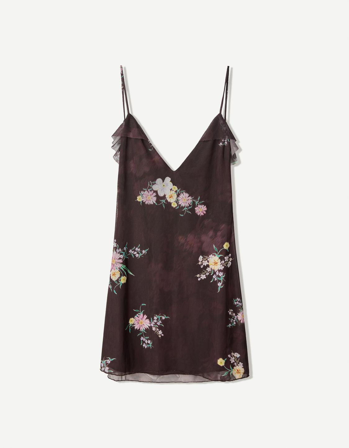 Strappy printed tulle mini dress