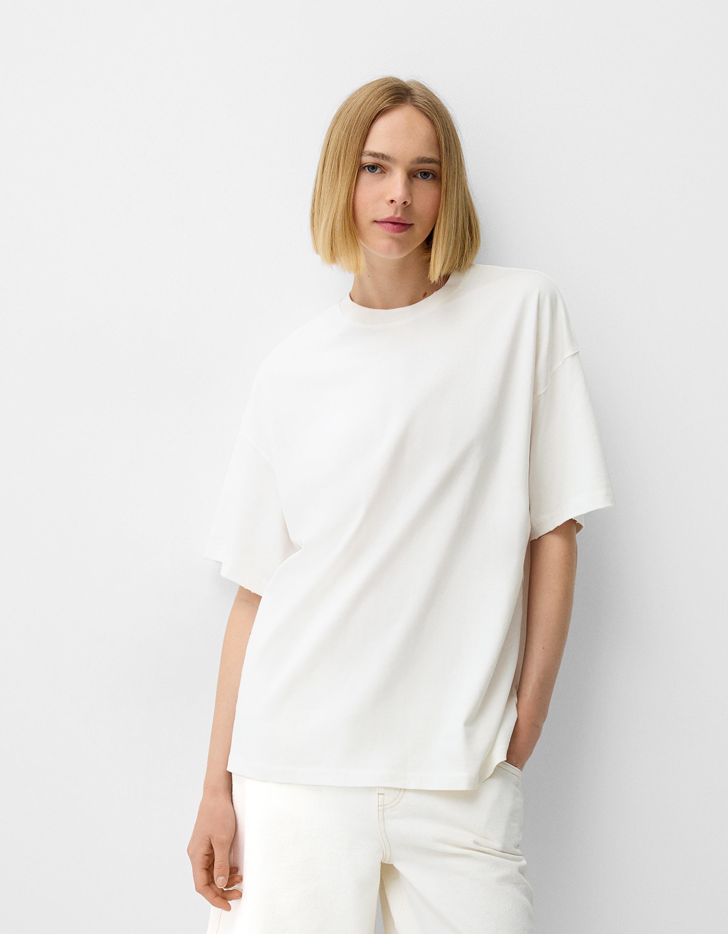 Bershka Kurzärmeliges Oversize-Shirt Damen M Grbrochenes Weiss