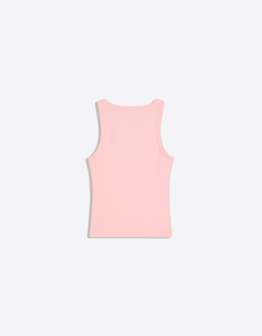 Débardeur basique côtelé-Rose