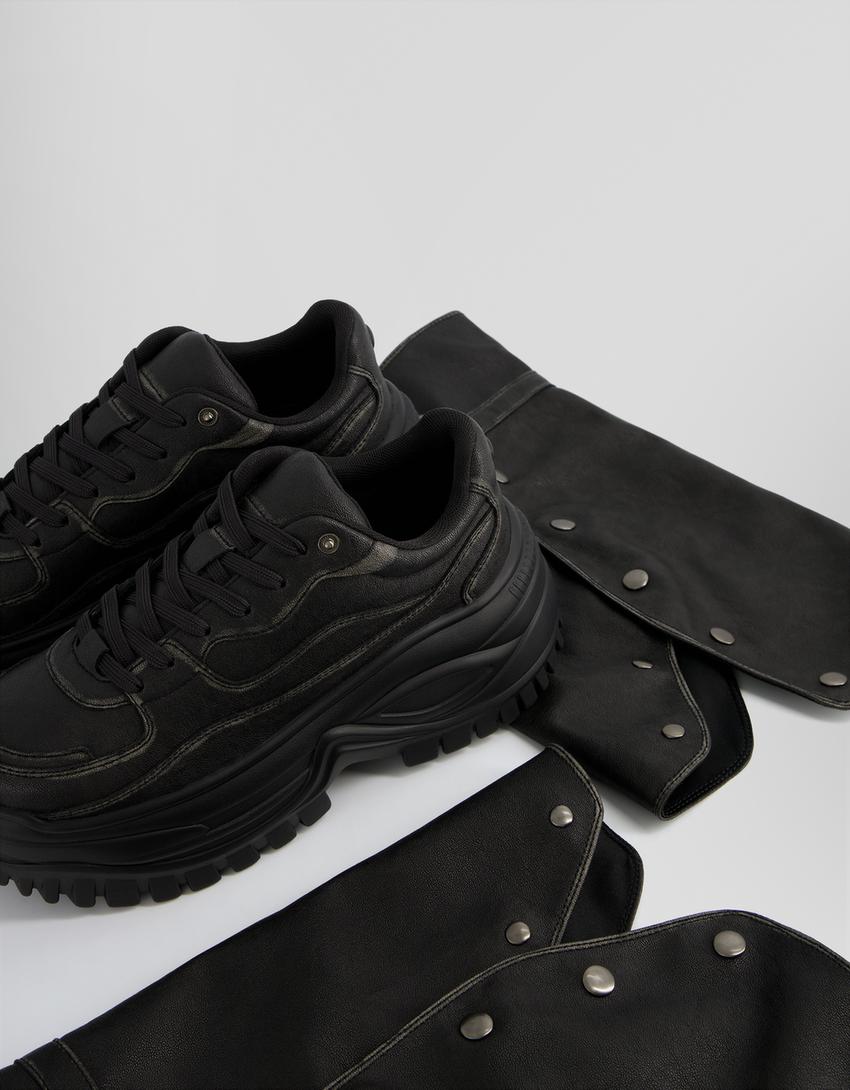 Sneakers volume et guêtres amovibles-Noir-3