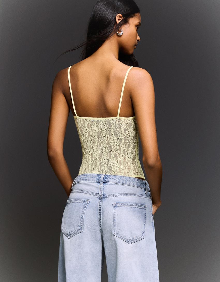Lace strap bodysuit-Yellow