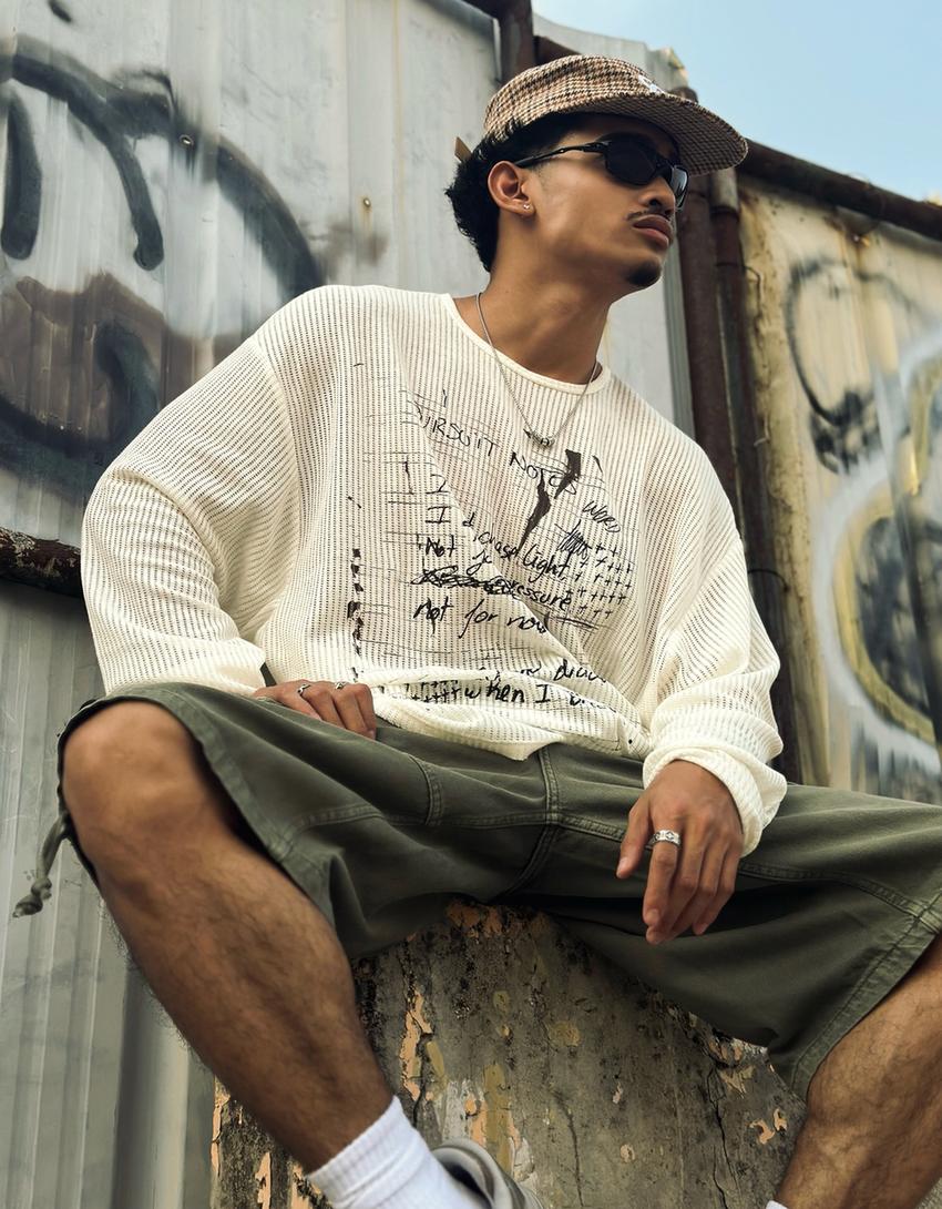 Long sleeve print T-shirt-Off white