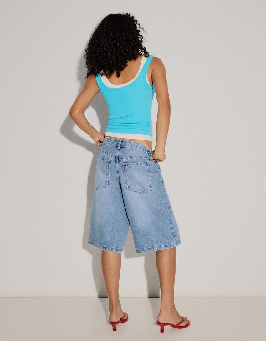 Bermuda denim baggy fit-Bleu lavé