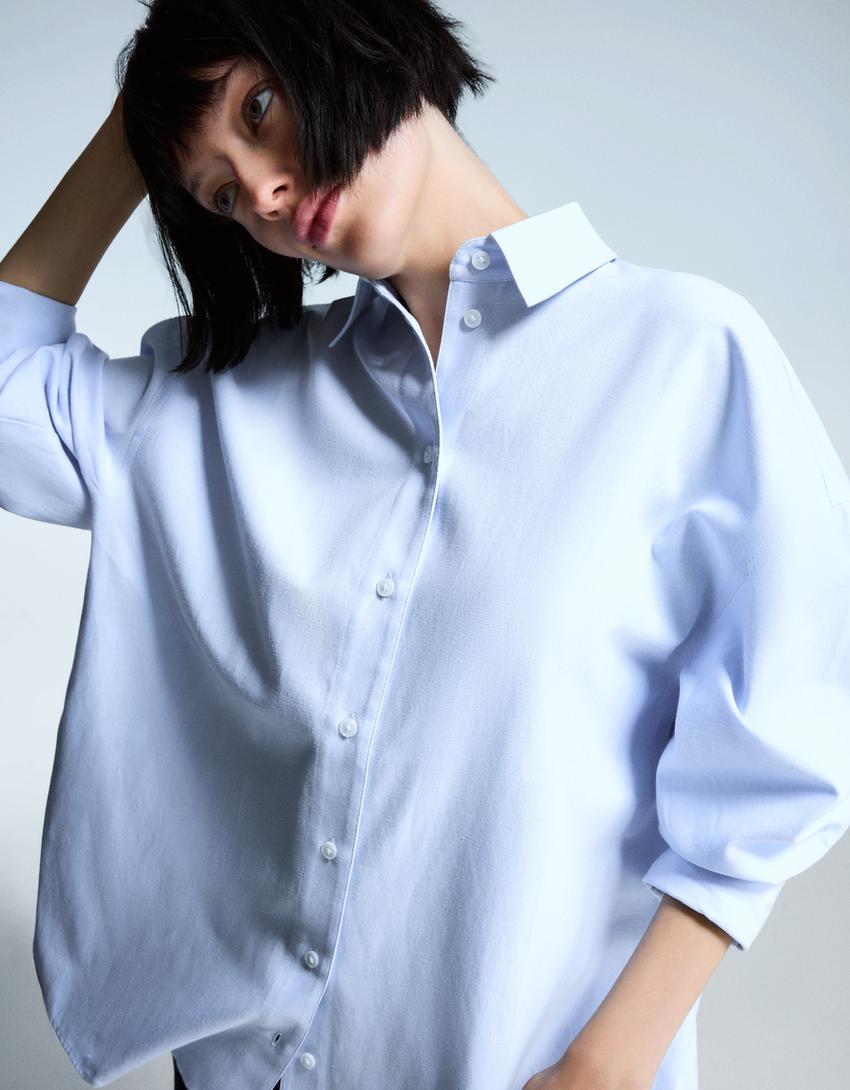 Camisa oversize de popelina-Marinho