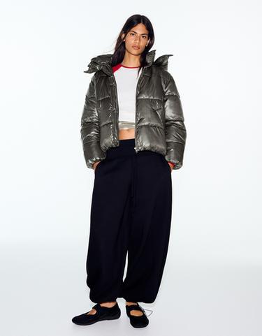 Oversize water repellent hooded quilted jacket — Sand 3