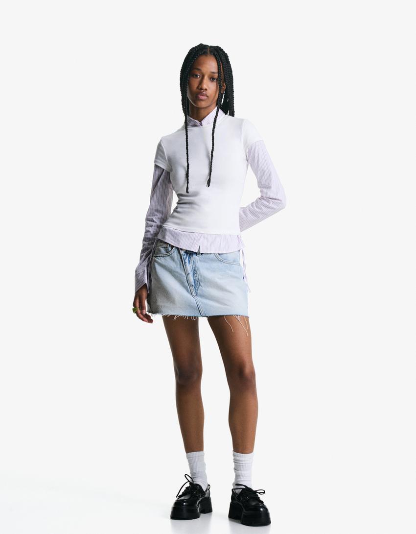 Denim mini skort-Light blue