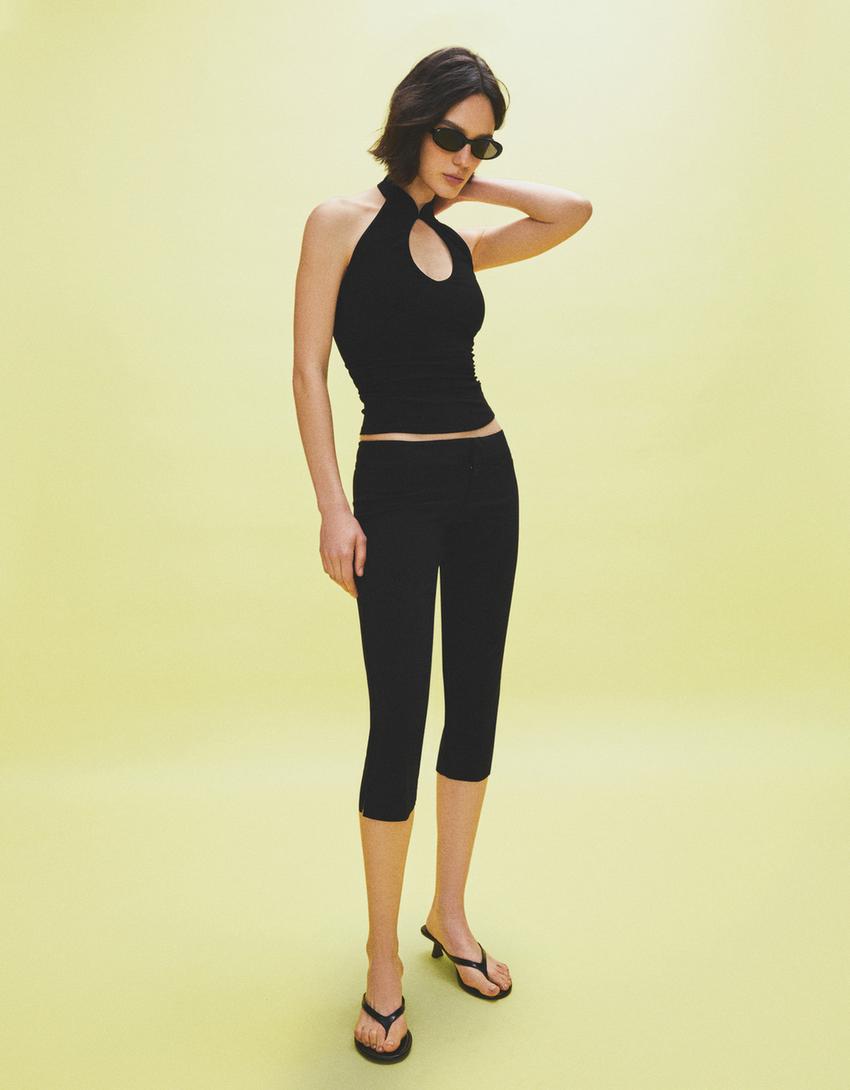 Top encolure américaine col qipao-Noir