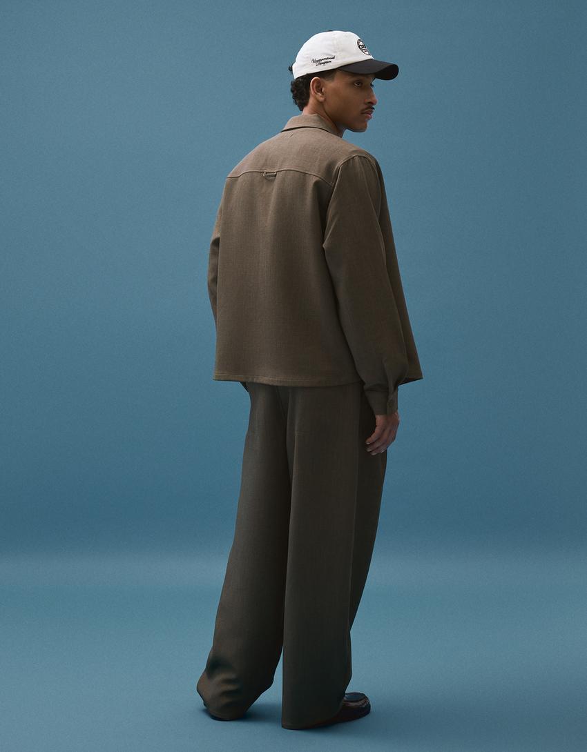 قميص محبوك بأكمام طويلة-كاكي