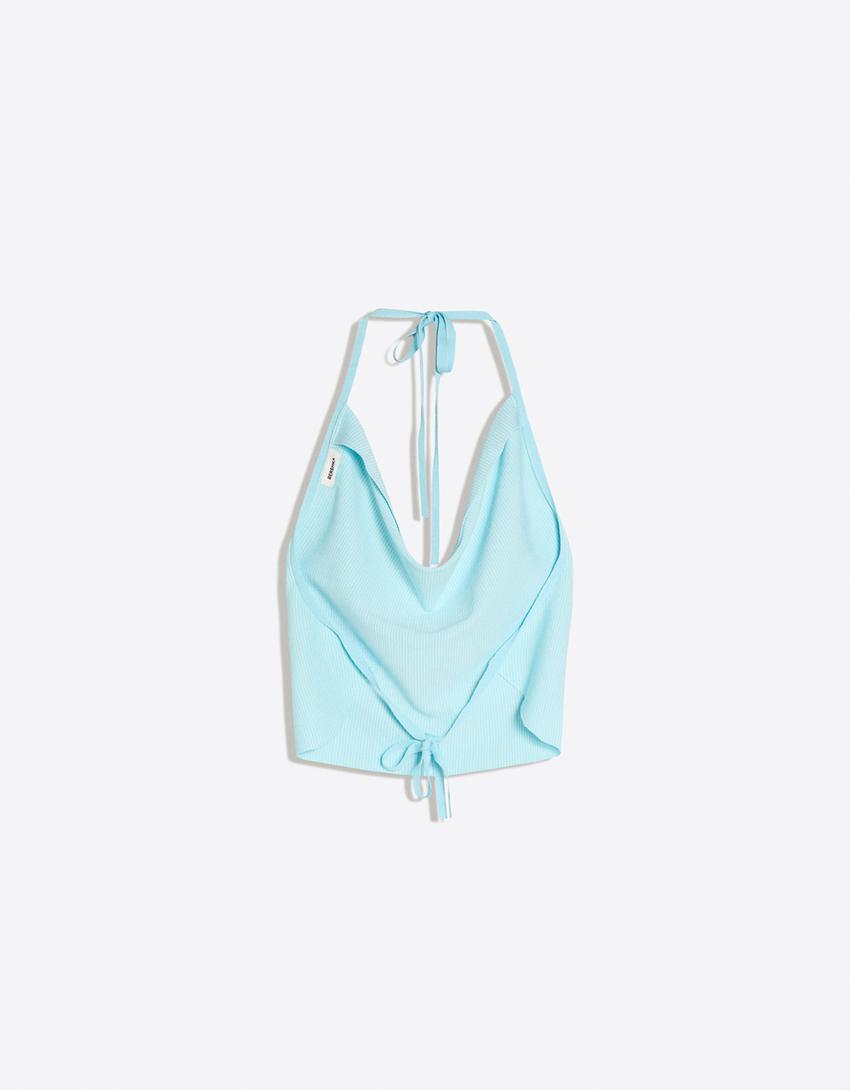 Drapeli halter top-Açık mavi