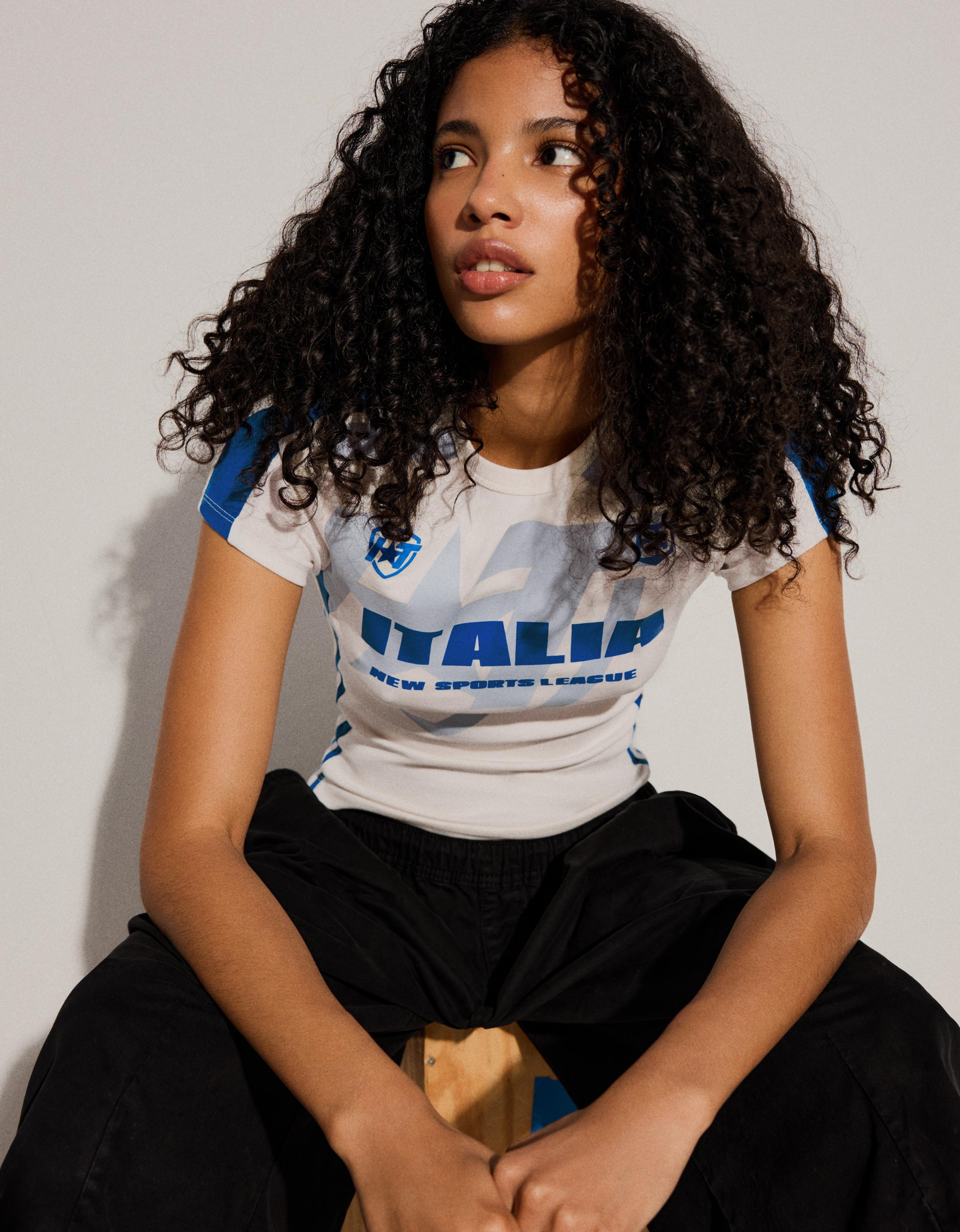 Short sleeve sport print T-shirt — Off white