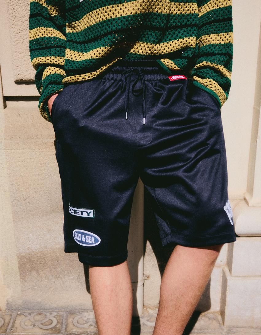 Mesh Bermuda shorts with patches-Navy