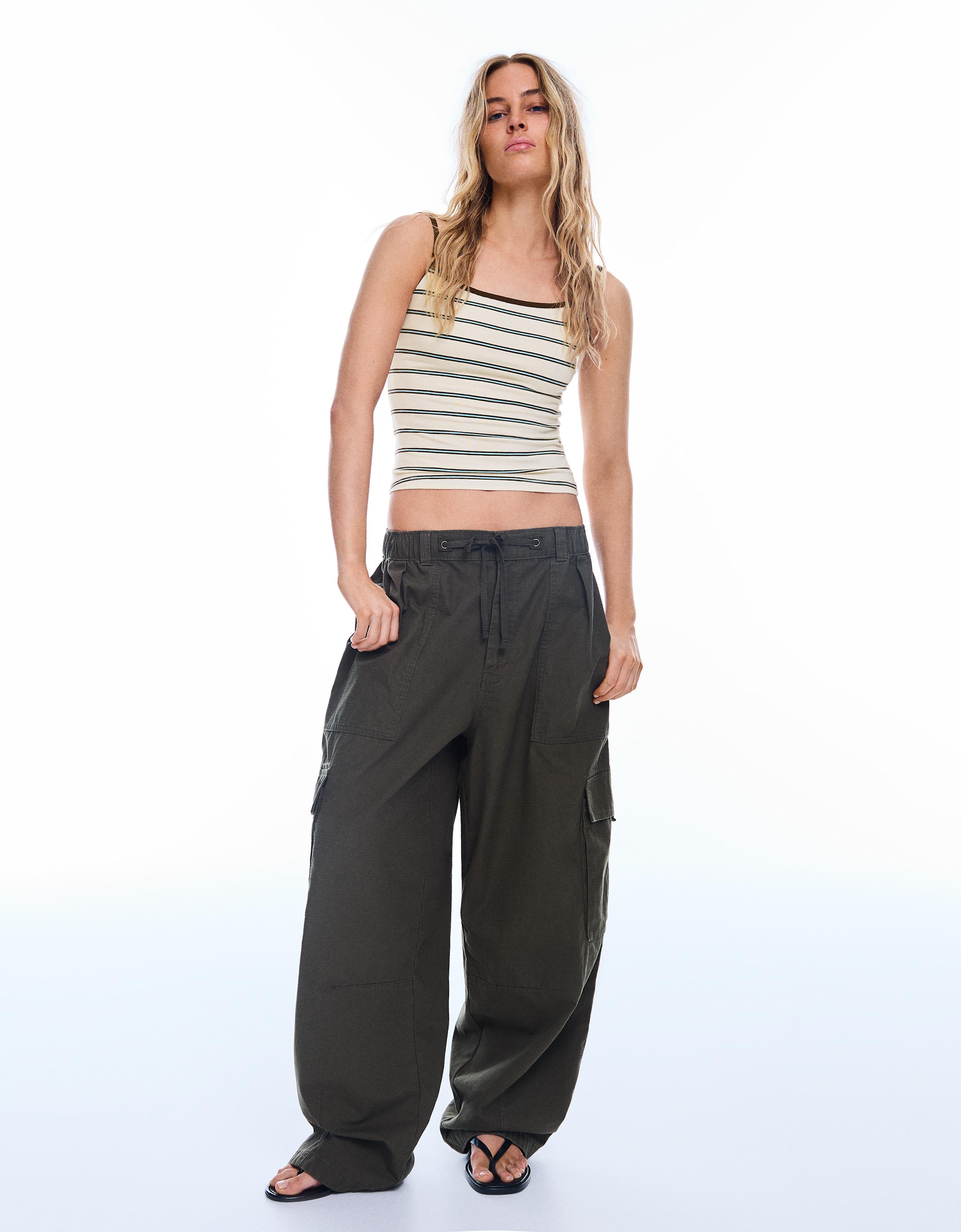Bershka Top Tirantes Contraste Mujer Crudo