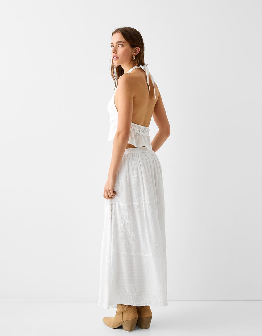 تنورة متوسطة الطول بملمس بارز-أبيض-2