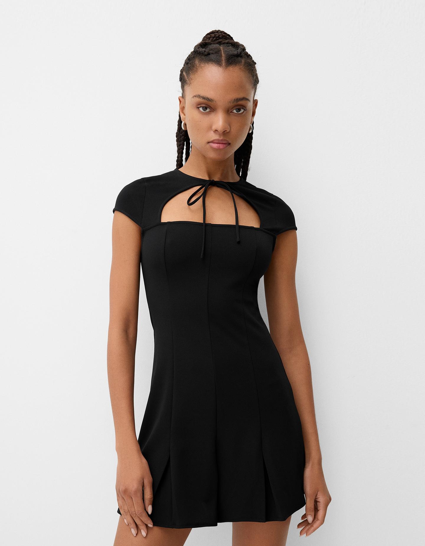 Bershka Vestido Mini Manga Corta Mujer L Negro