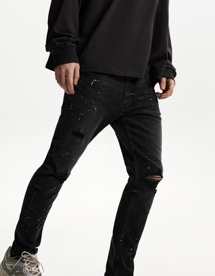 Super Skinny Jeans mit Rissen-Schwarz-2