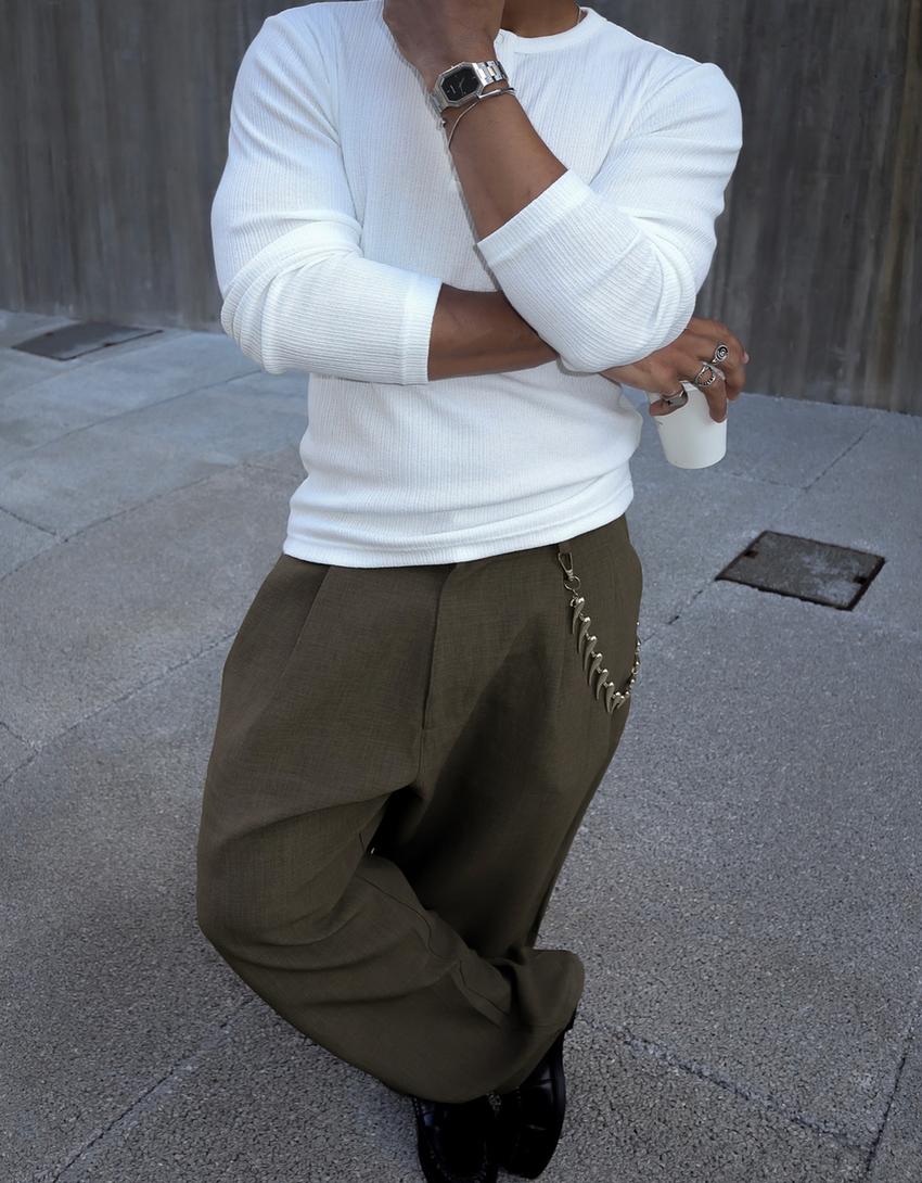 Super baggy tailored fit trousers-Khaki