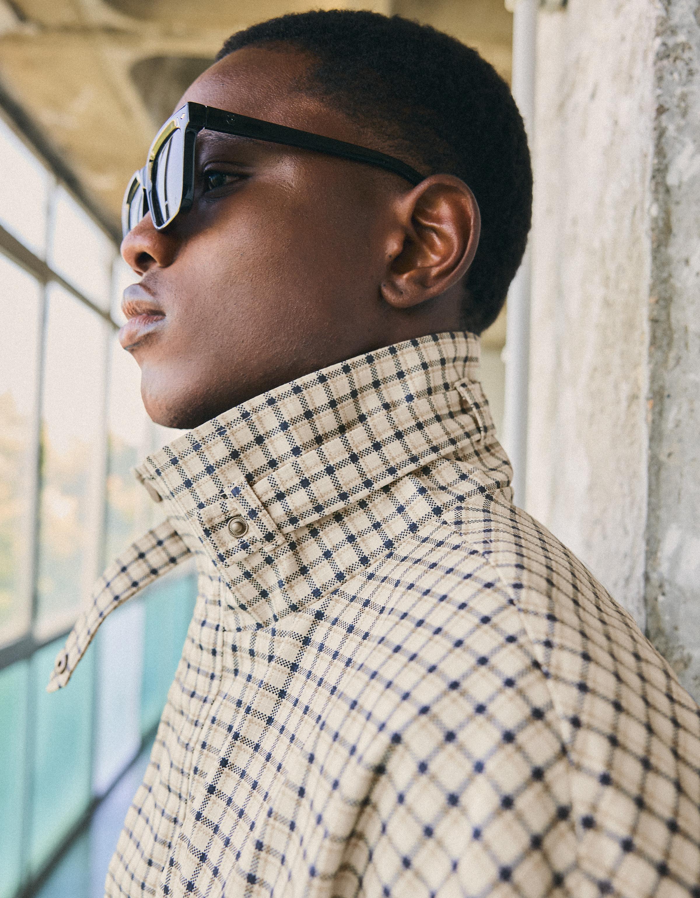 Check zip-up jacket — Cream