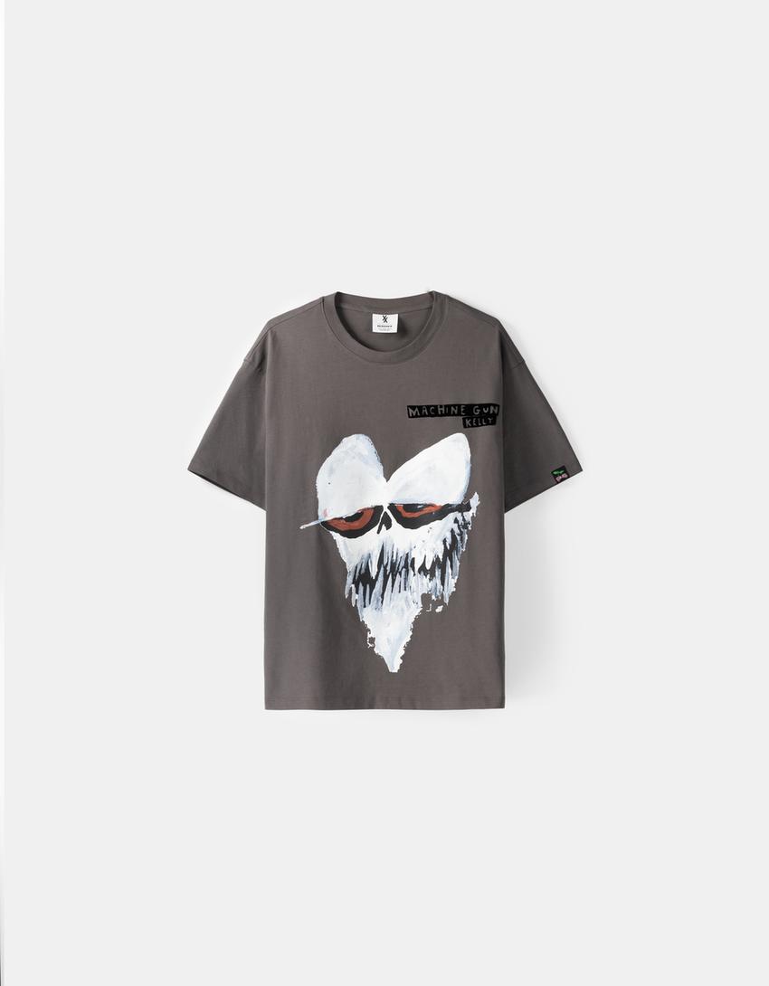 Boxy fit short sleeve T-shirt with Machine Gun Kelly print-Grey