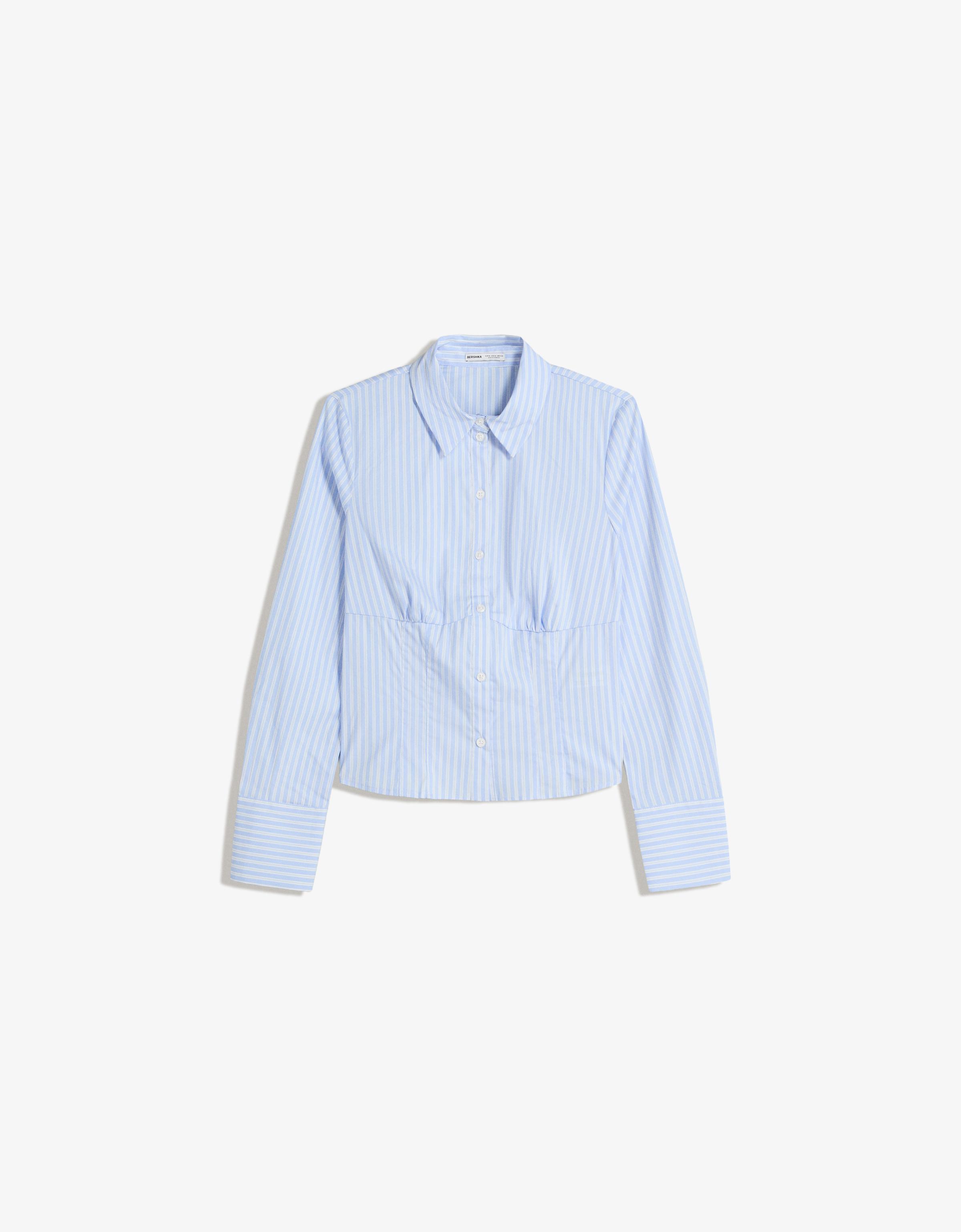 Bershka Figurbetontes Hemd Mit Abnähern Damen L Hellblau