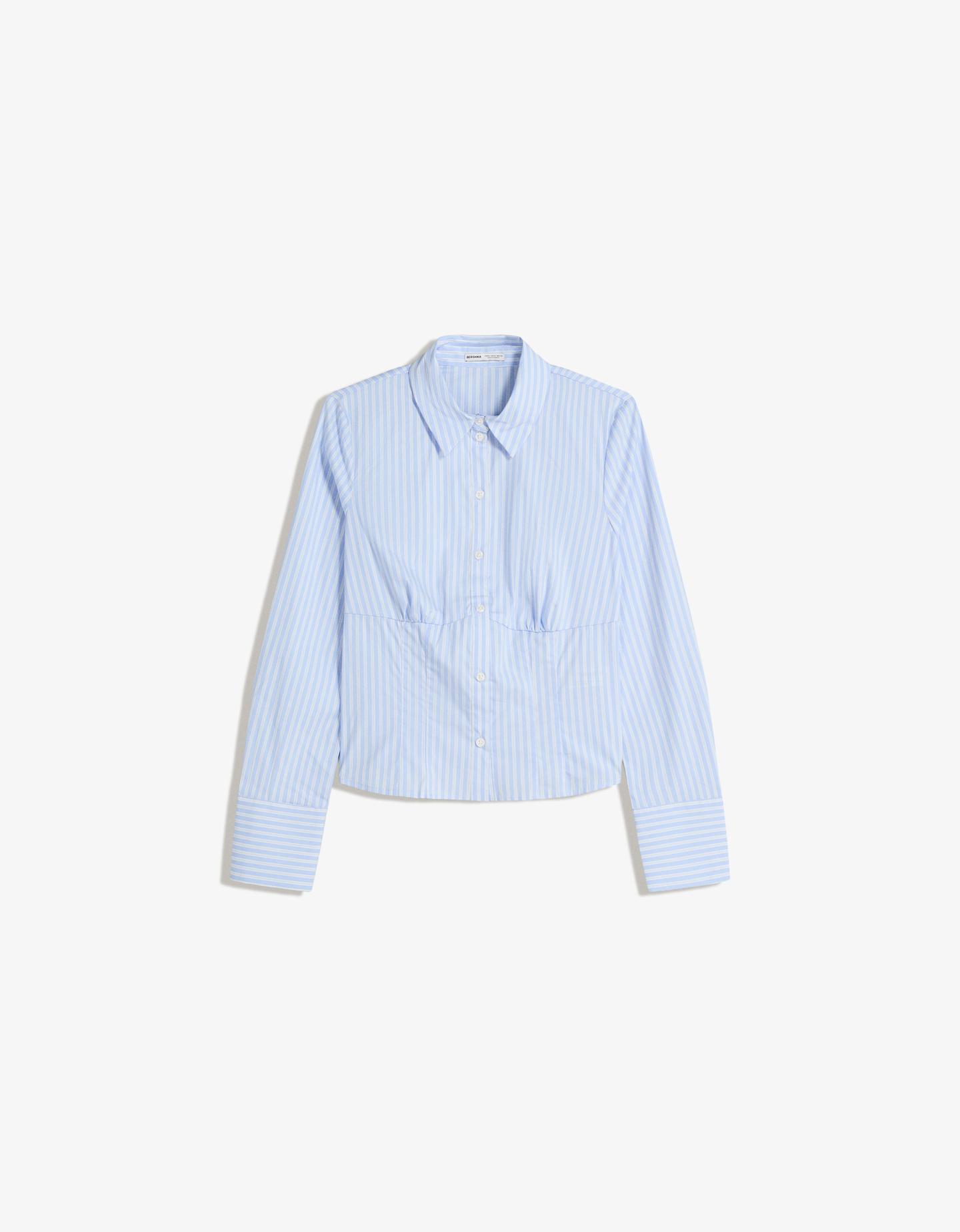 Bershka Camisa Pinzas Entallada Mujer L Azul Claro