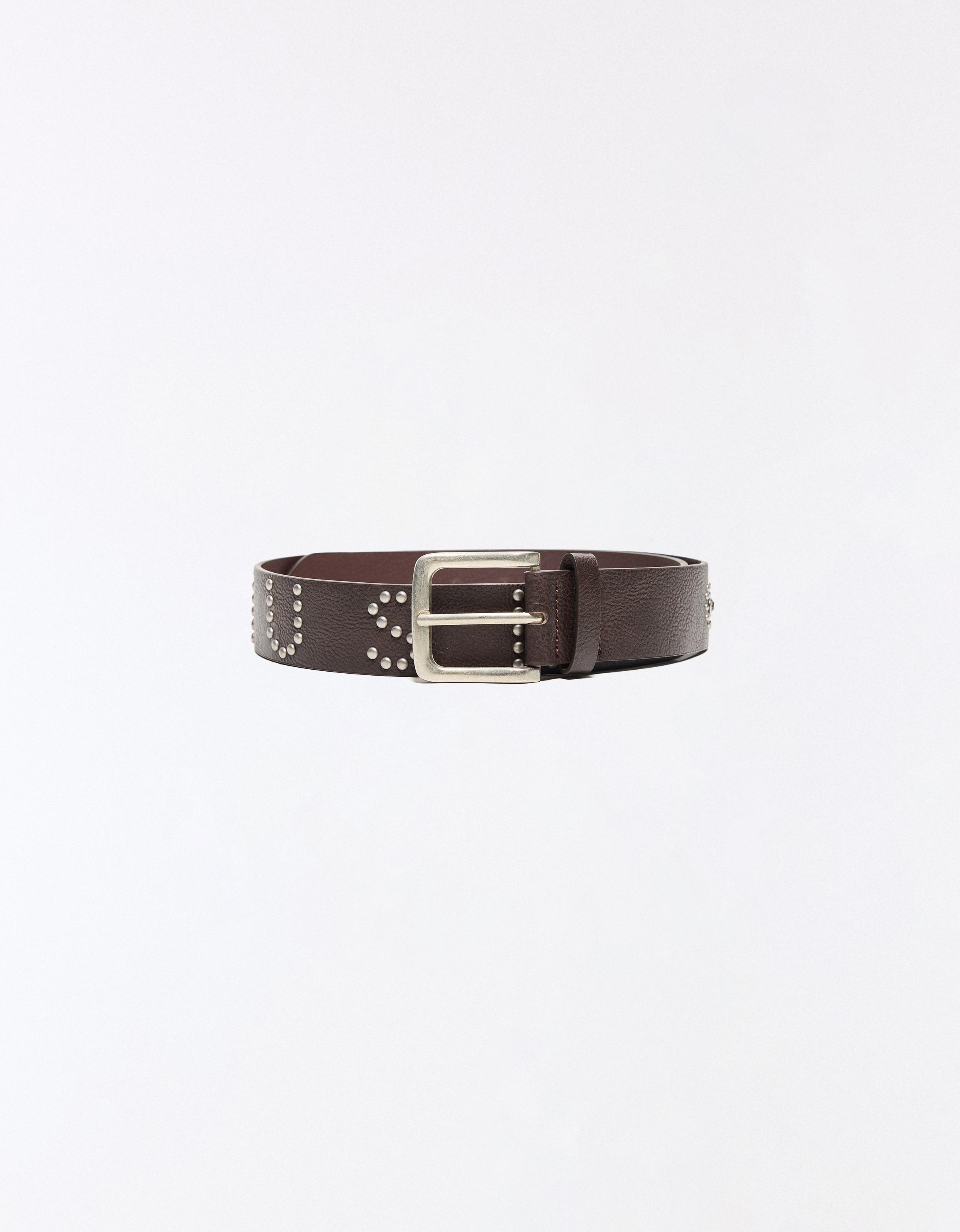 Studded letter belt — Brown