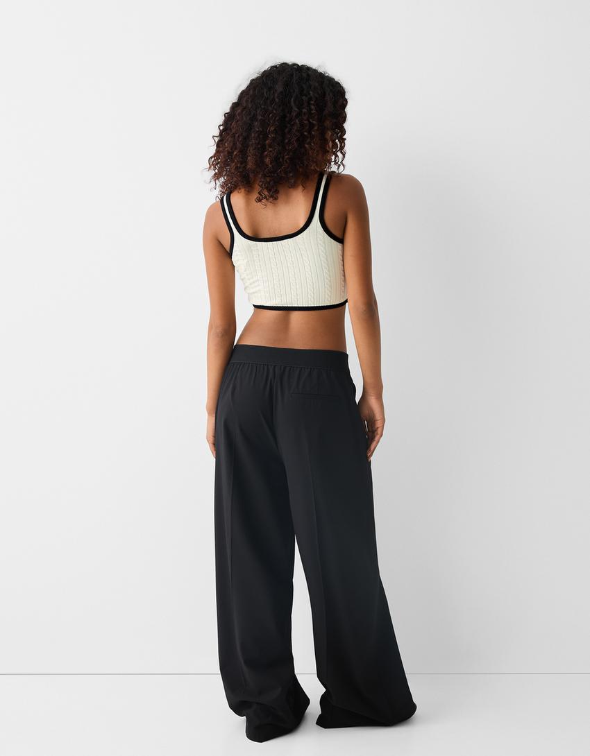 Top tressé contrastant-Écru-1