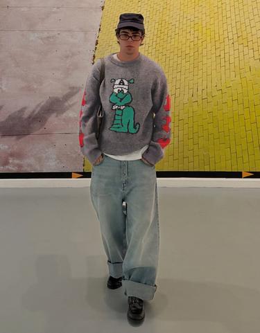 Round neck wool jumper ARIES X BERSHKA — Grey 2