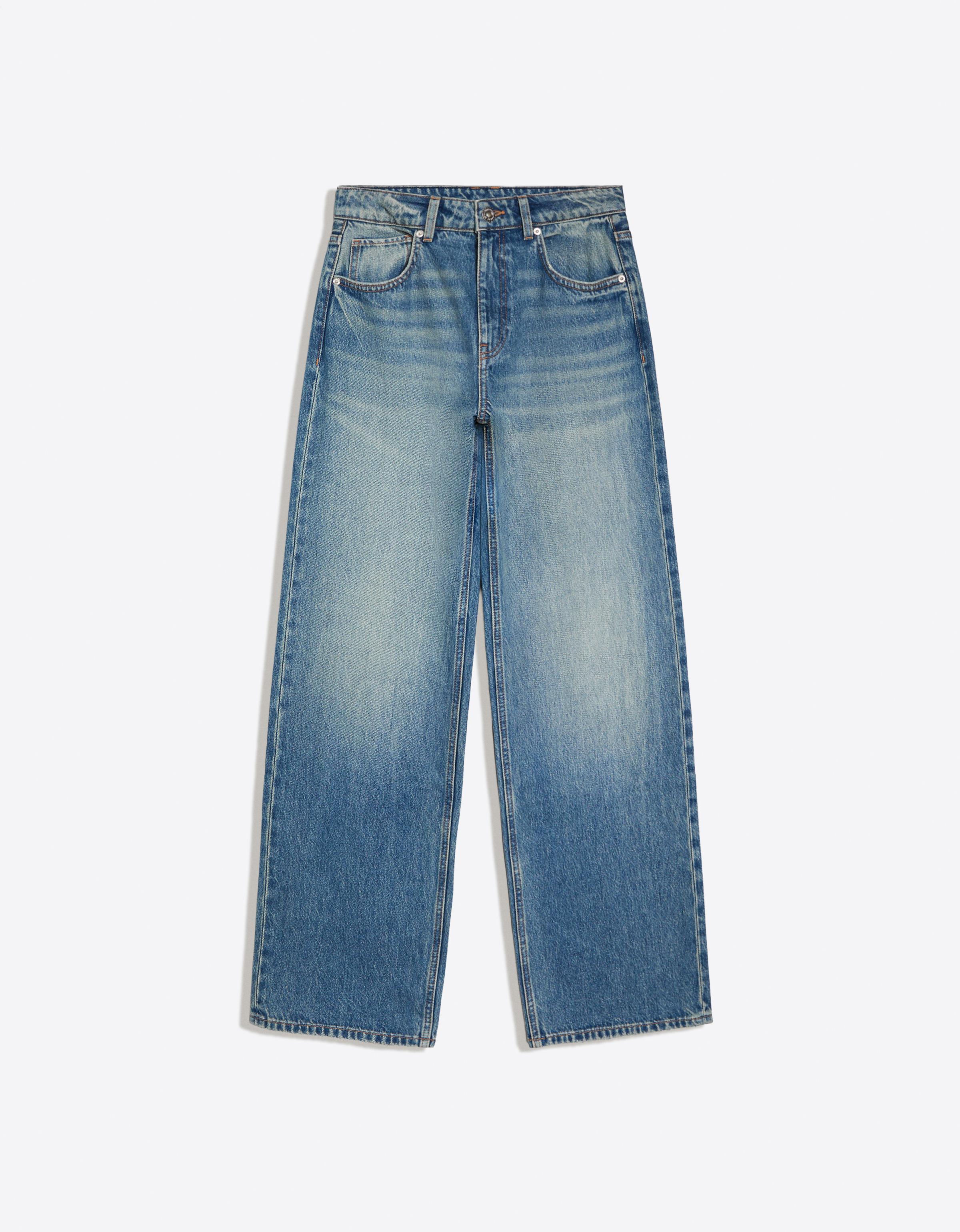 High-waist wide straight-leg jeans — Light blue