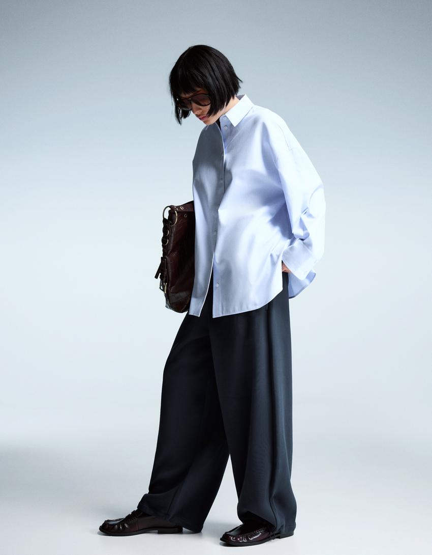 Camisa oversize de popelina-Marinho