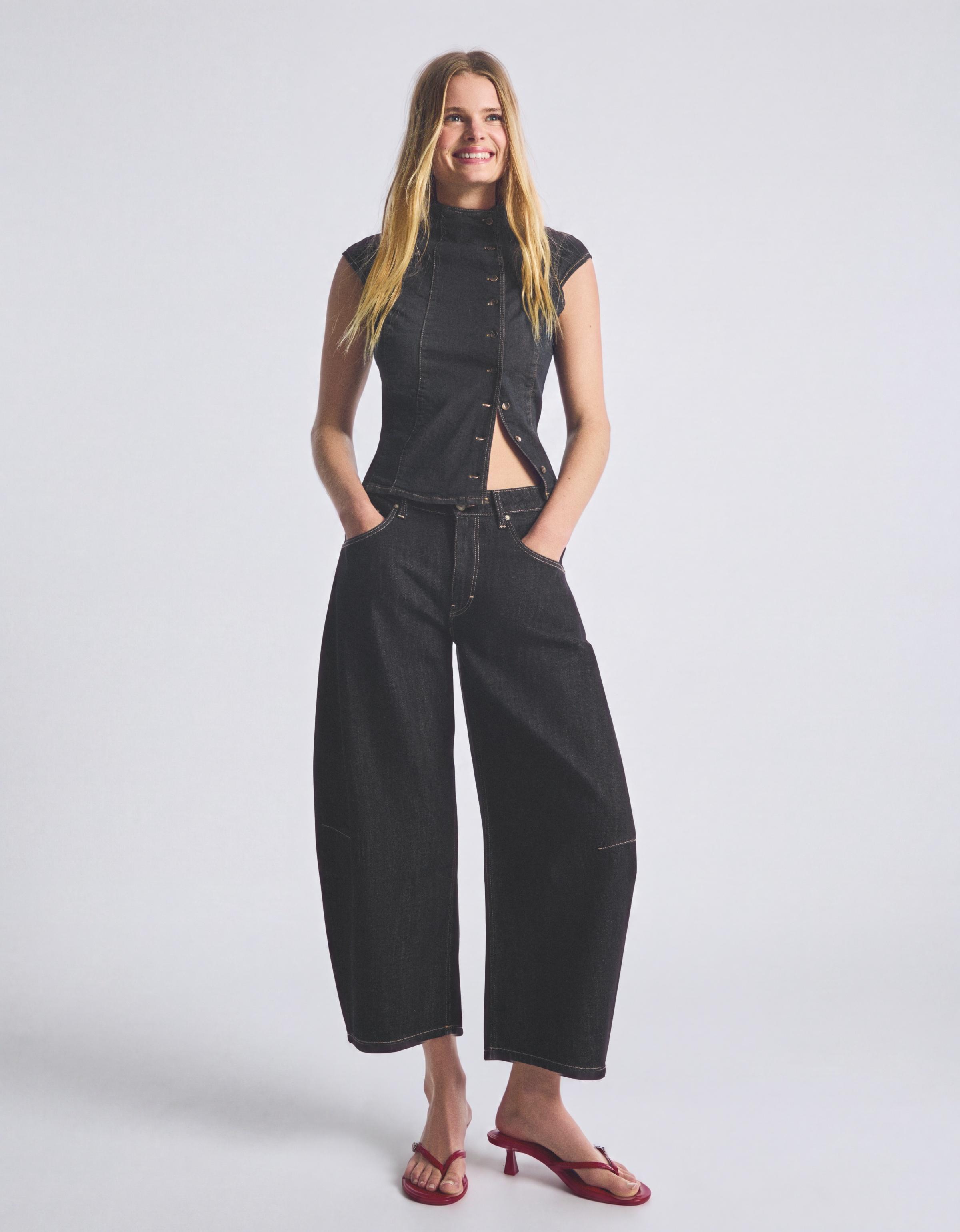 Cropped barrel-leg jeans — Navy