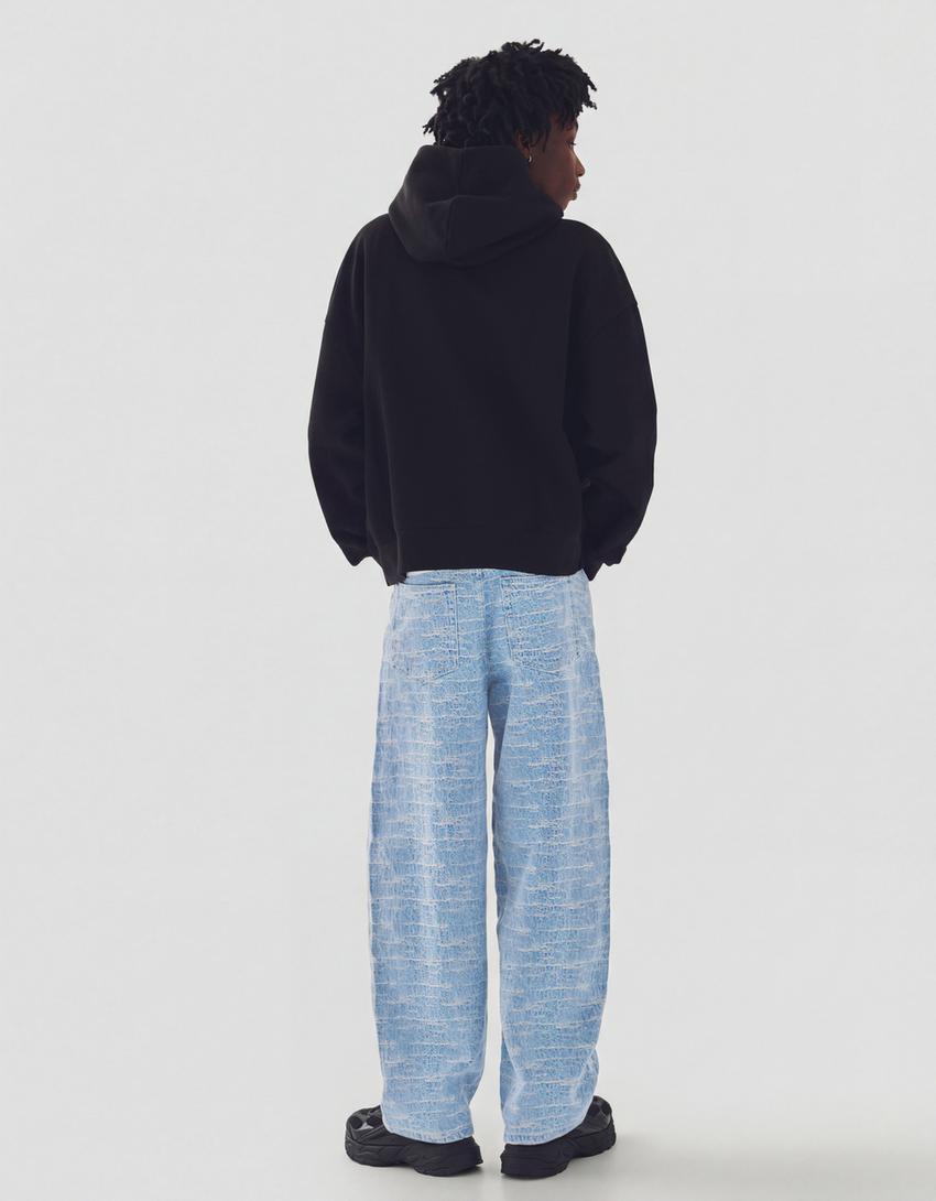 Textured super baggy jeans-Light blue