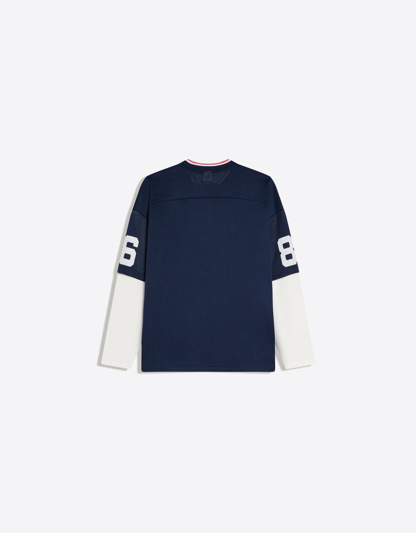 Langärmeliges Mesh-Shirt-Blau